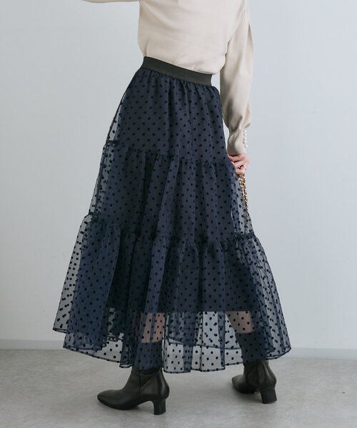 【美品】ドットフロッキーティアードスカート PS ラブティックボンボン La boutique Bonbon（ラブティックボンボン） スカート 「3サイズ展開