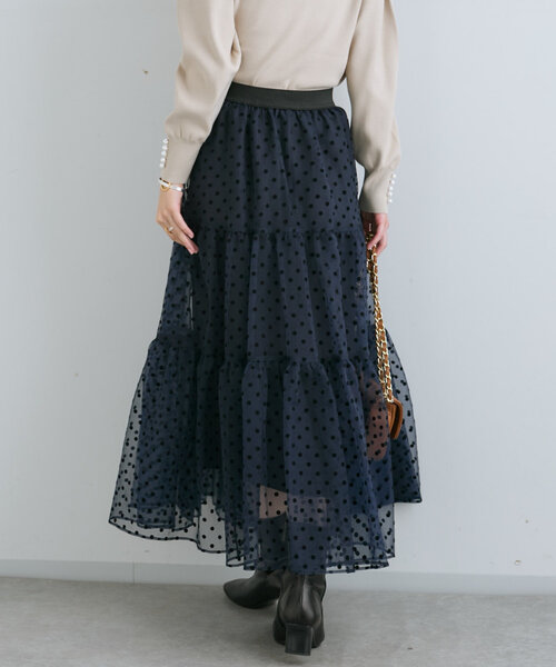 La boutique BonBon 異素材切り替えティアードスカート　ブラック La boutique BonBon 異素材切り替えティアードスカート ブラック