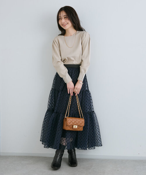 La boutique BonBon 異素材切り替えティアードスカート　ブラック La boutique Bonbon スカート 「3サイズ展開・新型登場