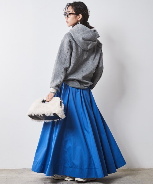 大きいサイズ有◎ ナイロンフレアスカート マキシ丈 ロゴ付き CHIC STYLE スカート フレアマキシスカート 「大きいサイズ有