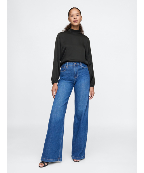 GAP ブラウス シャツ サテン モックネックトップス レディース