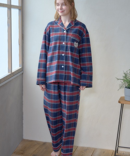 新品】ポール＆ジョー秋冬ネル地ネコ型ロゴワッペンパジャマ（L