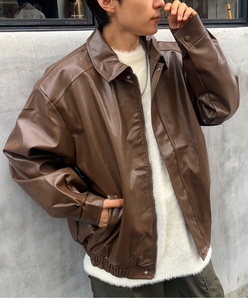 link lot ブルゾン アウター オーバーサイズジップアップ合皮ブルゾン