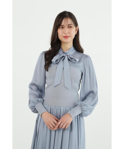 【即納&大特価】 STUART JILL ブラウス クレープサテンニットドッキング シャツ トップス