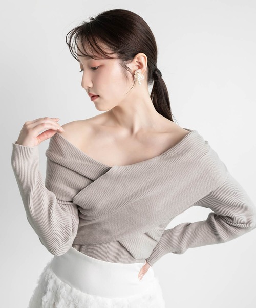 ランダ RANDA オフショルクロスニットトップス （BLACK） ランダ RANDA オフショルクロスニットトップス （BLACK