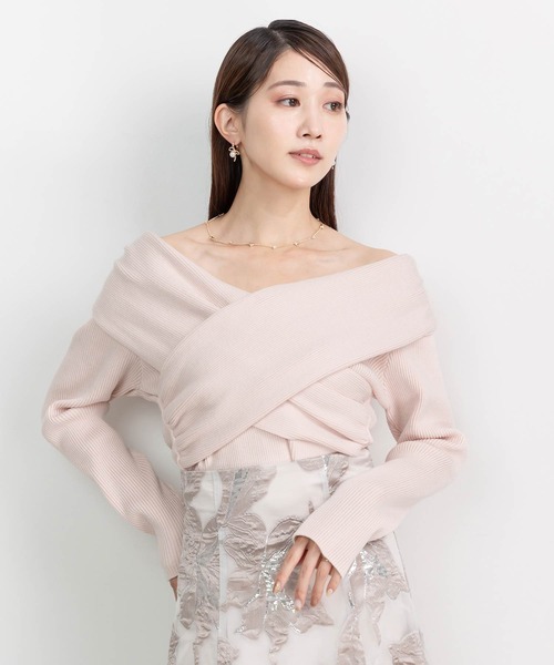 『RANDA』オフショルダートップス RANDA ニット セーター オフショルクロスニットトップス