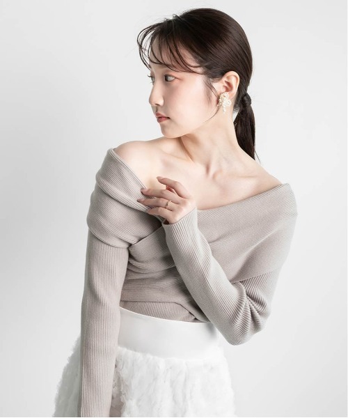 ニット セーター オフショルダーニットTOP レディース RANDA ニット セーター オフショルクロスニットトップス
