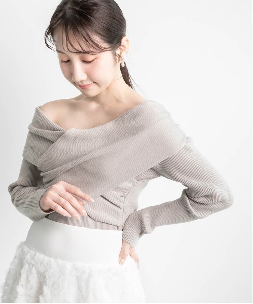 RANDA ニット セーター オフショルクロスニットトップス