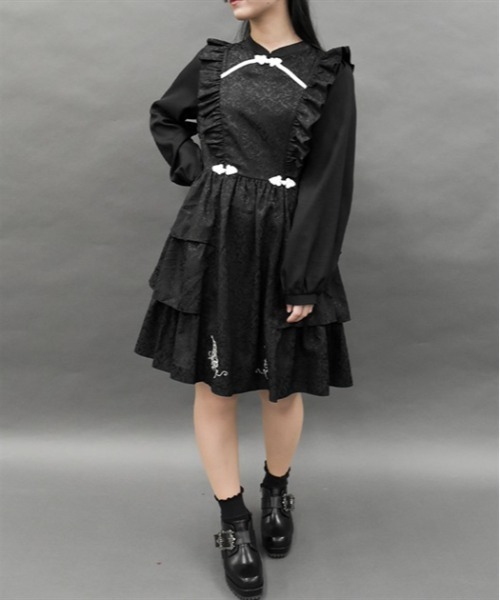 axes femme チャイナ釦 ワンピース チュニック axes femme POETIQUE ワンピース バタフライ刺繍チャイナ釦