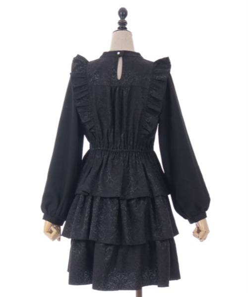 【関税込み】16Arlington ブラック Zita ミディアムワンピース バタフライ刺繍チャイナ釦ワンピース | レディース服