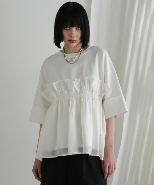 みゆっちママ　美品　ROSE BUD ドッキングフリルカットソー　半袖 ROSE BUD tシャツ ドッキングフリルカットソー レディース