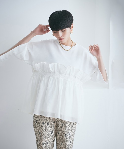 みゆっちママ　美品　ROSE BUD ドッキングフリルカットソー　半袖 ROSE BUD tシャツ ドッキングフリルカットソー レディース