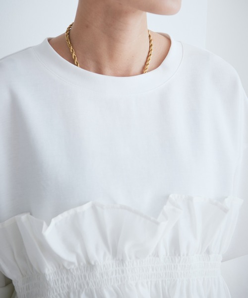 みゆっちママ　美品　ROSE BUD ドッキングフリルカットソー　半袖 ROSE BUD tシャツ ドッキングフリルカットソー レディース