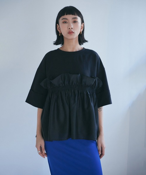 みゆっちママ　美品　ROSE BUD ドッキングフリルカットソー　半袖 ROSE BUD tシャツ ドッキングフリルカットソー レディース