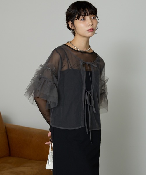 FRILL ブラック フリルトップス 半袖 SOTT tシャツ Tulle frill tops チュールフリルトップス レディース