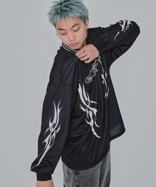 グリズリー GRIZZLY 翼トライバル Y2K 黒 M 長袖シャツ 刺繍 RAW-7 by ty 長袖 バックプリント ロンT メンズ Tシャツ トップス