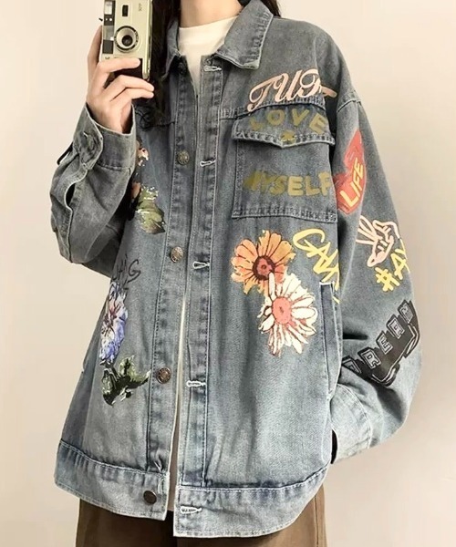SHEENA（シーナ） デニムジャケット gジャン ペイント風デザイン