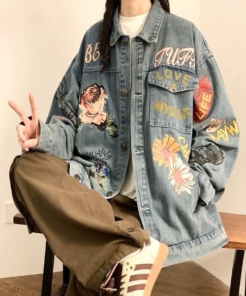 SHEENA（シーナ） デニムジャケット gジャン ペイント風デザイン