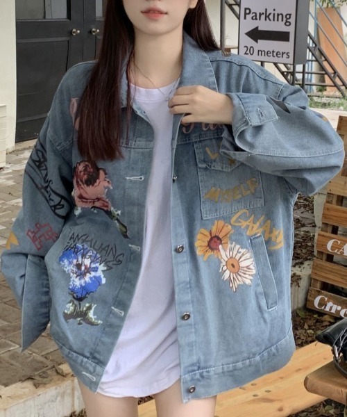 SHEENA（シーナ） デニムジャケット gジャン ペイント風デザイン