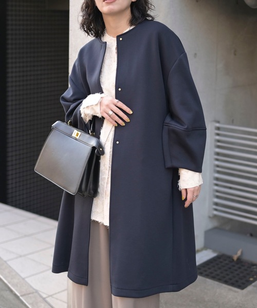 最安値 ＆HALF 「＆HALF」 アイボリー FREE 「noa-ge」ノーカラーコート ジャケット・アウター