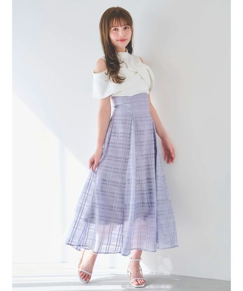 dazzlin ツイストシアーチェックコルセットワンピース　オフホワイト セール】ツイストシアーチェックコルセットワンピース