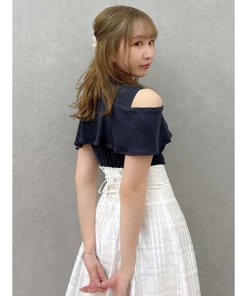dazzlin ツイストシアーチェックコルセットワンピース　オフホワイト dazzlin（ダズリン）の「ツイストシアーチェックコルセット