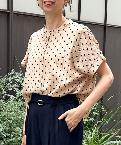ブラウス シャツ ドットノーカラーオーバーギャザーブラウス レディース NOLLEY'S｜ドットノーカラーオーバーギャザーブラウス | Rakuten