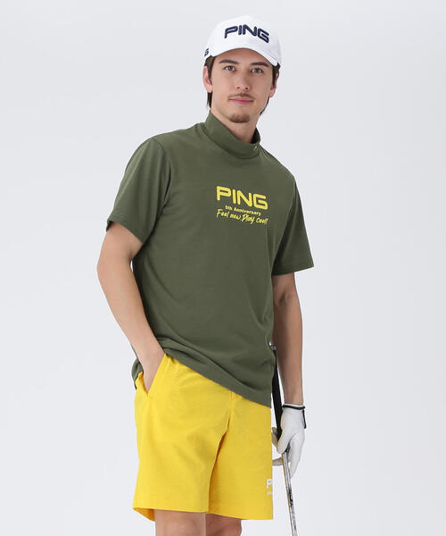 PING プレーティング天竺 半袖ハイネックシャツ Mサイズ グレー PING APPAREL】10色展開 プレーティング天竺半袖ハイネック