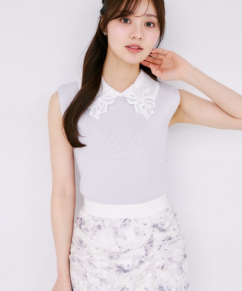 tocco サイドリボンリブニットトップス ノースリーブ 春夏 オフホワイト tocco closet（トッコ クローゼット） ニット セーター 「ZOZO限定