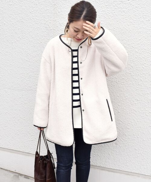 美品 SHIPS シップス ノーカラー ショートコート ウール ベージュ M SHIPS（シップス） ノーカラーコート 38 ベージュ レディース