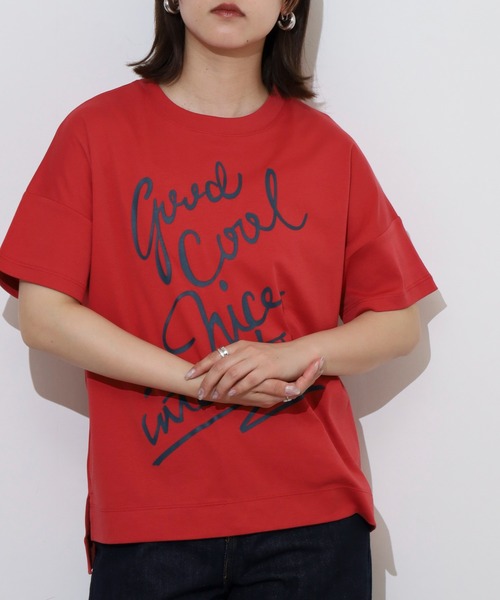 tシャツ EGLANTINE ロゴプリントAライン半袖Tシャツ「日本製」 レディース エグランティーヌ EGLANTINE ロゴプリントAライン半袖Tシャツ