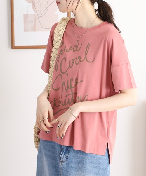 tシャツ EGLANTINE ロゴプリントAライン半袖Tシャツ「日本製」 レディース EGLANTINE tシャツ でかロゴプリント半袖Tシャツ「日本製
