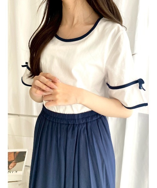 tシャツ パイピング半袖Tシャツ「CLEAR_CREA」 レディース