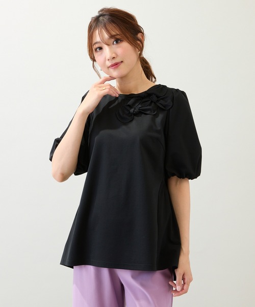 tシャツ 「接触冷感/UVカット/手洗いOK」バックギャザー切替カットソー レディース