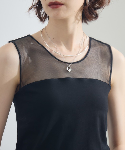 タンクトップ ノースリーブ cloche チュール切替カップ付タンクトップ レディース