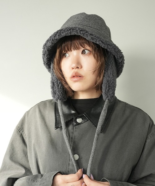 c.u.l 帽子 ハット 2WAY ムートンボア 取り外し可能 耳当て付き