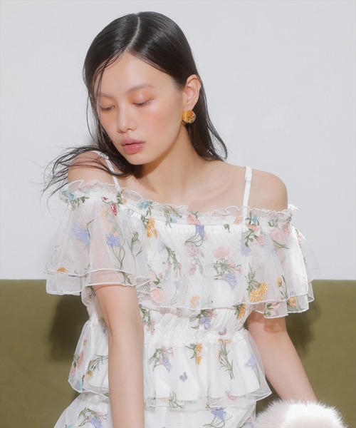 美品　Sacully 刺繍　ウエストシャツ　ブラウス　ビジュー 刺繍レースショートシャツ｜シャツ・ブラウス - etoll.