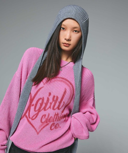 x-girl 長袖ニットセーター X-girl ニット セーター HEART SPRAY LOGO KNIT TOP レディース