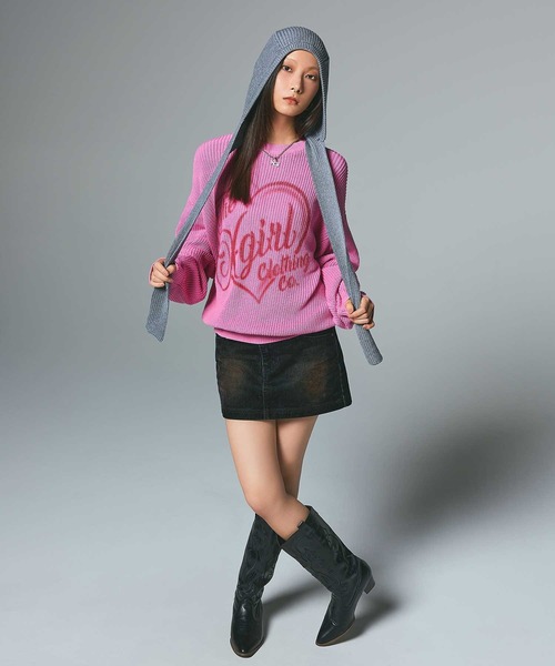 X-girl ニット セーター HEART SPRAY LOGO KNIT TOP レディース