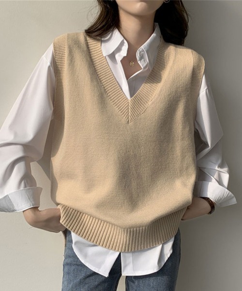 cammie ベスト ジレ Vネックニットベスト レディース : ZOZOTOWN