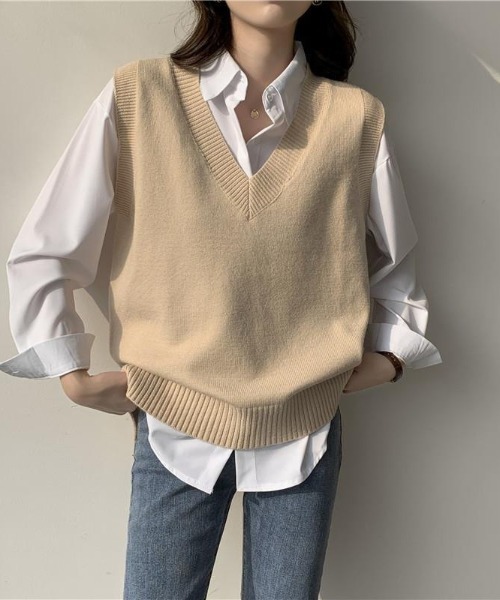 cammie ベスト ジレ Vネックニットベスト レディース : ZOZOTOWN