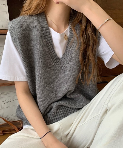 cammie ベスト ジレ Vネックニットベスト レディース : ZOZOTOWN