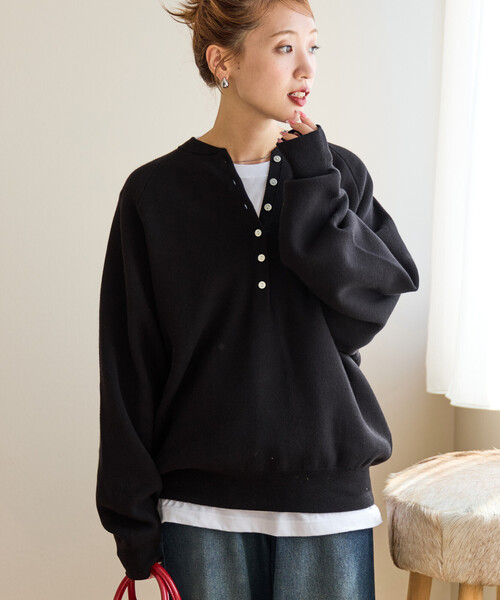 ニット セーター 限定展開　スウェットライク ヘンリーネック ニット プルオーバー レディース | FREAK'S STORE