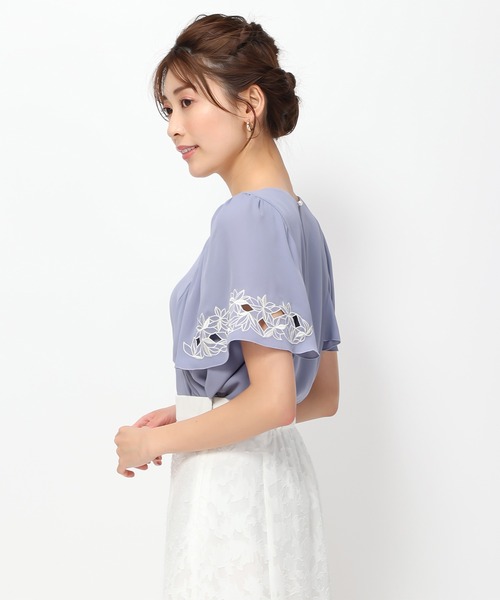 「MISCH MASCH」 半袖ブラウス フリ- ブラック レディース_画像3