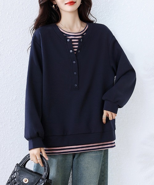 ReRe tシャツ ボタン付きレイヤードトップス レディース : ZOZOTOWN