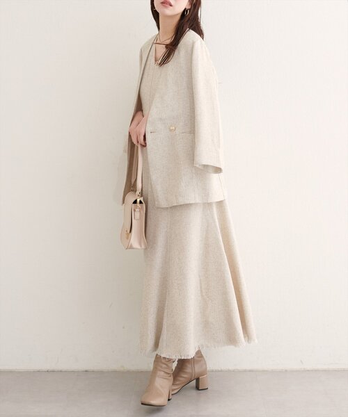 sirone コットン　ノーカラージャケット　ベージュ　美品 natural couture ジャケット ノーカラージャケット 「WEB限定」ノー