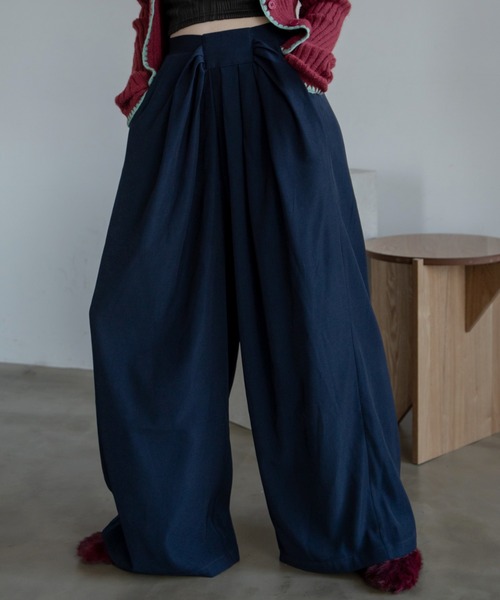 ワイドパンツ スラックス パンツ ドレープシルエットワイドイージー