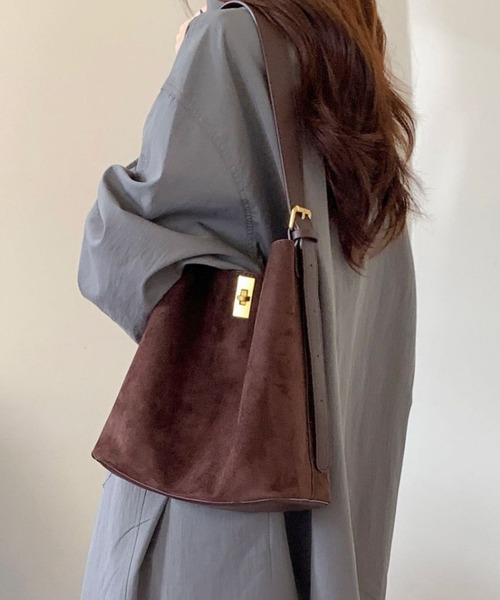 スエード レザーハンドルトートバッグ トートバッグ スエードタッチワンハンドルバッグ レディース