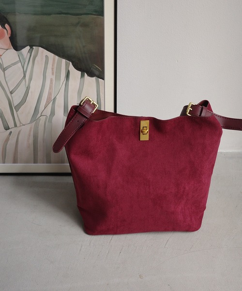 スエード レザーハンドルトートバッグ トートバッグ スエードタッチワンハンドルバッグ レディース