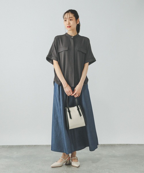 「GLOBAL WORK」 半袖ブラウス MEDIUM ライトグレー レディース_画像6